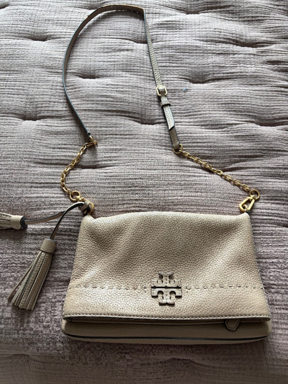 Tory Burch cross body purse tan